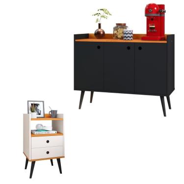 Imagem de Kit Cozinha Cantinho Café Aparador Buffet Decoração Sala Quarto Mesinha Cabeceira Mesa Lateral 2 Gavetas Retrô - RPM Móveis