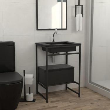Imagem de Gabinete para Banheiro 60cm com 1 Gaveta Iron Black Preto Fosco