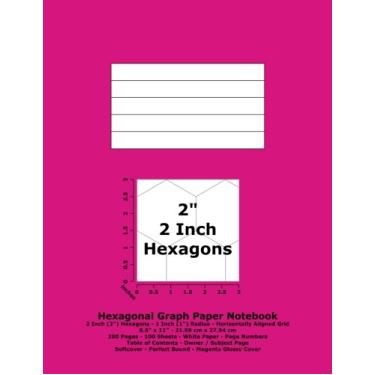 Imagem de Caderno de papel quadriculado hexagonal: Hexágonos de 2 polegadas (5 cm); grade horizontal; 21,59 cm x 27,94 cm; 200 páginas; 100 folhas; números de página; índice; hexagonal; capa magenta brilhante