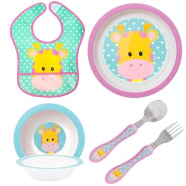 Imagem de Kit Pratinho Bowl com Babador e Talher Introdução Alimentar Tigeja com Prato (Girafa)