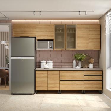 Imagem de Cozinha Completa Bartira Cristal 300cm com 8 Portas 5 Gavetas e Nicho Micro-ondas