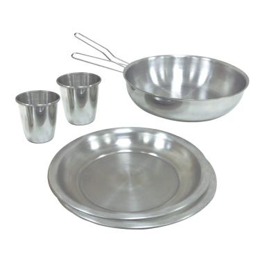 Imagem de Nautika, Kit de Cozinha De Camping Gourmet Com 6 Peças, 2 copos, 2 pratos, 1 frigideira e 1 pegador universal removível, Compacto Em Alumínio