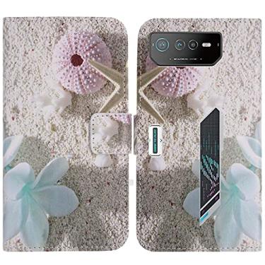 Imagem de TienJueShi Sea Star Fashion Stand TPU Silicone Book Stand Flip PU Leather Protector Phone Case para Asus ROG Phone 6D Ultimate 6.8" Capa Etui Wallet