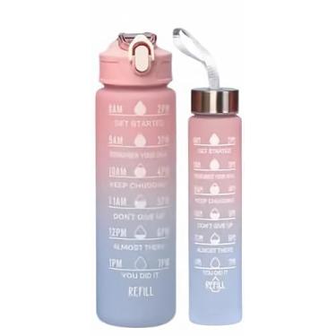 Imagem de Kit 2 Garrafas De Água Squeeze 900 ML e 300 ML Com Adesivo e Com Frases Motivacionais Tie-Dye Multicolor Academia Treino Musculação