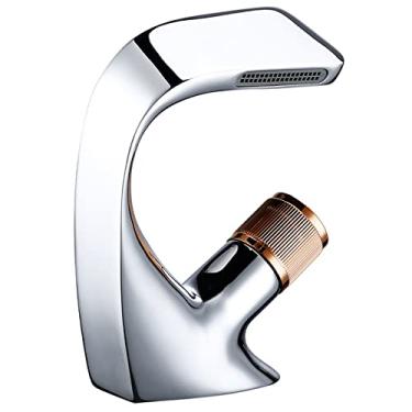 Imagem de Arma de bronze cinza fundição deck montado banheiro acima do balcão torneira da bacia único punho misturador água quente e fria, cromo rosa ouro