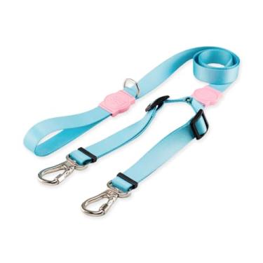 Imagem de Dog Trip Brasil Coleira Guia Dupla Para Cães Cachorro Adestramento Passeio Tamanho Porte Grande Médio Pequeno (P, Aqua)