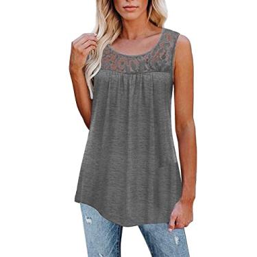 Imagem de Camiseta feminina de renda estampada para sair, camiseta Y2K, sem mangas, blusa de verão, boho, colete formal, Cinza, 4G