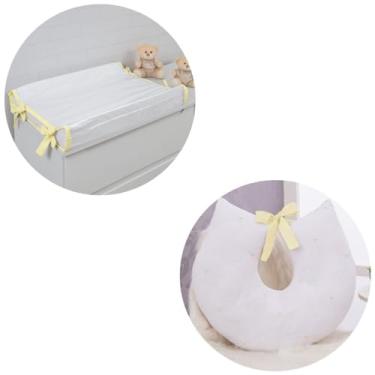 Imagem de Bebê Enxovais Trocador Americano Impermeável com Almofada Amamentação Ergonômica Firme Confortável Branco com Amarelo
