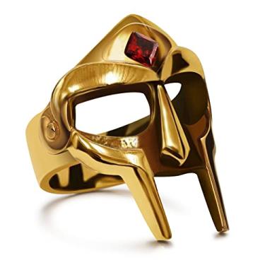 Imagem de Yumikoo DOOM Anel de máscara masculino estilo gladiador rubi dourado titânio anel de aço inoxidável, Metal não precioso, Sem pedra preciosa