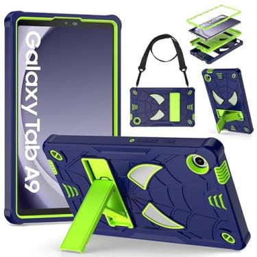 Imagem de DETUOSI Capa infantil para tablet Samsung Galaxy Tab A9 22.1 cm 2023 (SM-X110/X115/X117) com alça de ombro, 3 camadas, híbrida, resistente, à prova de choque, capa protetora de visualização em 4