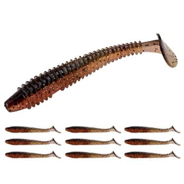 Imagem de Iscas de natação ProBite RUNCL, iscas de pesca macias de 2/3/4/5 polegadas 10/20/30/40 peças – Óleos naturais, design canelado, rabo-de-padel, gancho, cores comprovadas – iscas de pesca de baixo, Red Magic, 5in, 10pcs