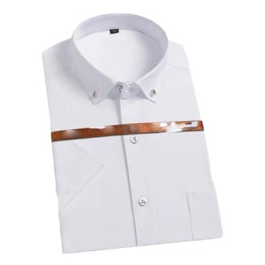 Imagem de Camisa masculina de verão elástica manga curta cor sólida não passar a ferro confortável camisa casual respirável, D2101 Branco, P
