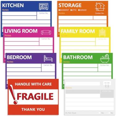 Imagem de Etiquetas grandes de 15 x 10 cm para caixas, etiquetas de embalagem de mudança de casa, adesivos de mudança codificados por cores, etiquetas de suprimentos com áreas de anotações graváveis, adesivos