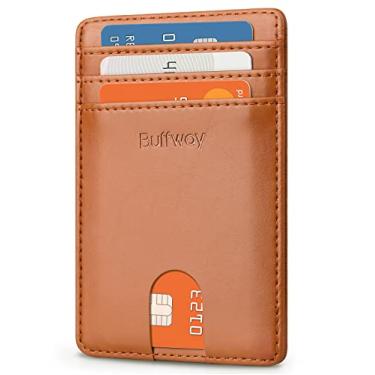 Imagem de Carteira fina de couro para cartões minimalistas da Buffway para homens e mulheres, Seattle Brown, One Size