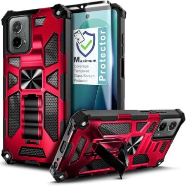 Imagem de WDHD Capa projetada para Motorola Moto G Power 5G 2024 com protetor de tela de vidro temperado (cobertura máxima), proteção total [grau militar] capa resistente com suporte integrado (vermelha)