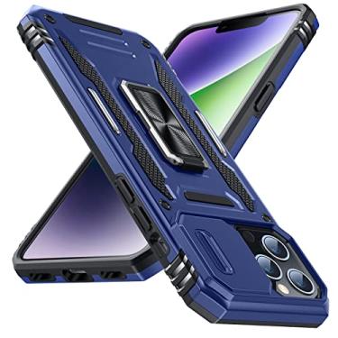 Imagem de YSLBWLE Capa para iPhone 13 Pro com suporte com capa de câmera, proteção de nível militar, suporte de anel de metal, capa amortecedora para iPhone 13 Pro, azul 5-IP13p-03