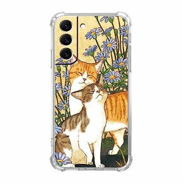 Imagem de malegaon Capa de flor de gato para Samsung Galaxy S23, estampa de animais fofos estéticos, capa completa de TPU macio para Galaxy S23