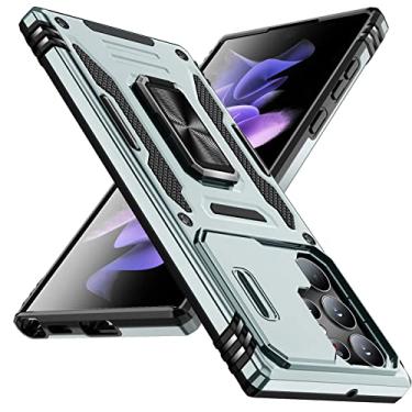 Imagem de YSLBWLE Capa para Samsung Galaxy S22 Ultra com suporte com capa de câmera, proteção de nível militar, suporte de anel de metal, capa amortecedora para Galaxy S22 Ultra, cinza 5-sam s22u-06