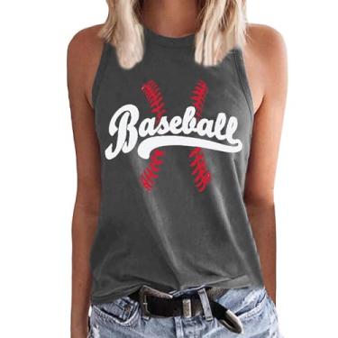 Imagem de Camisetas femininas de beisebol com gola redonda com estampa de mamãe de beisebol pulôver coletes femininos de verão 2024 regatas femininas, Cinza escuro, GG