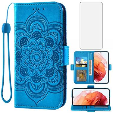 Imagem de Asuwish Capa de telefone para Samsung Galaxy S23 Plus 5G Capa carteira com protetor de tela de vidro temperado e suporte de cartão de crédito flip de couro acessórios para celular S23+5G S23plus 23S + S 23 23+ mulheres homens azul