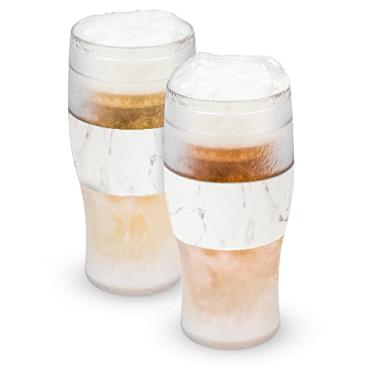 Imagem de Host Copos de cerveja congelados, canecas de cerveja congeláveis, conjunto de copos de cerveja com isolamento térmico para manter suas bebidas frias, copos isolados de parede dupla, copo para café gelado, 473 ml, conjunto de 2, mármore