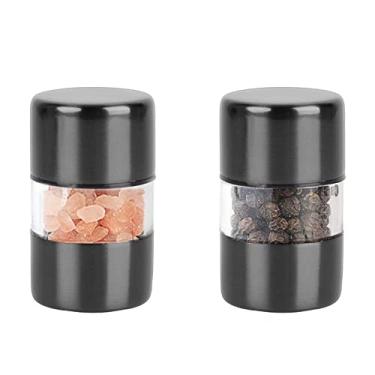 Imagem de T-mark Conjunto de moedor de sal marinho e pimenta premium - Moedor de especiarias com aço inoxidável escovado, saleiro e pimenteiro portátil pequeno de cerâmica (pacote com 2) (preto)