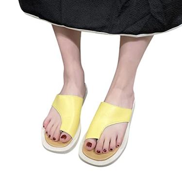 Imagem de Sandálias plataforma femininas elegantes sandálias de verão confortáveis sem cadarço sandálias femininas antiderrapantes com clipe na ponta do pé chinelos casuais para praia, Amarelo, 8.5 3X-Narrow