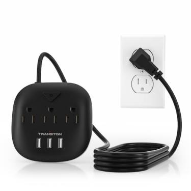Imagem de Tira de energia 3 saídas e 3 portas USB com controle de interruptor, estação de carregamento de mesa com cabo de extensão de 1,5 m, compacto para cabeceira, escritório e viagem - preto