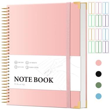 Imagem de Caderno espiral rosa pautado universitário 20 x 28 com abas adesivos grandes de capa dura para material escolar, cadernos A4, cadernos para anotações, escritório, mulheres, homens, escrever, 200