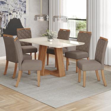 Imagem de Mesa de Jantar 6 Lugares Lins/Bella com Vidro Nature/Off White/Amêndoa Henn