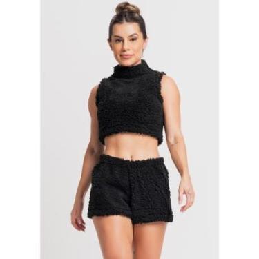 Imagem de Pijama Flanelado Cropped e Short Teddy Peluciado Felpudo Mvb Modas-Feminino