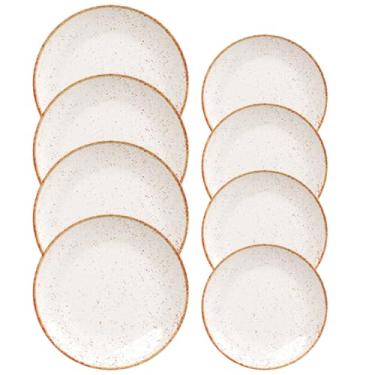 Imagem de Aparelho De Jantar Jogo de Pratos Sobremesas e Rasos grandes Barô by Tramontina Rústico Marrom em Porcelana Decorada 8 Peças