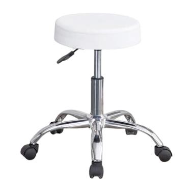 Imagem de Cadeira Giratória Mocho, Ajuste de Altura e Rodízios - Ideal para Estética, Manicure, Tatuagem, Odontologia e Uso Doméstico - Branca
