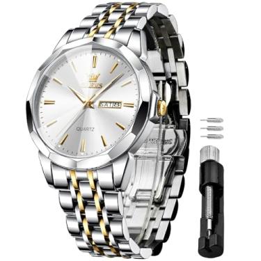 Imagem de OLEVS Relógio de pulso analógico masculino moderno com aço inoxidável/à prova d'água/rosto grande/luminoso, 3615: branco