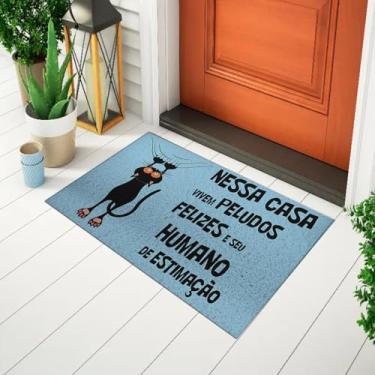 Imagem de Capacho De Porta Divertido e Criativo Tapete Decorativo Frase - Peludos Felizes Gato Ca392