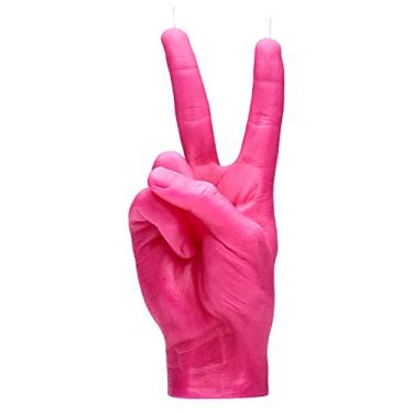 Imagem de CandleHand Sinal de paz com vela de gestos de mão - Grande tamanho real 17 x 10,9 x 6 cm - Estátua de vencedor feita à mão - aniversário, escritório, presente de inauguração (rosa)