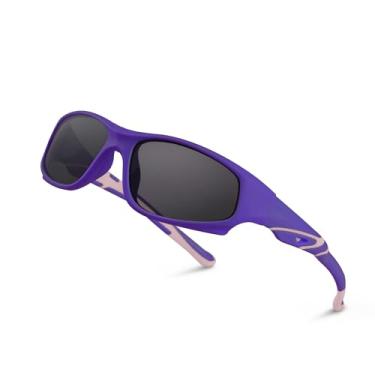 Imagem de AODUOKE Óculos de sol para crianças, meninos, meninas, esportivo, polarizado, para crianças, jovens, beisebol, praia, óculos de sol com alça, Roxo escuro - Lente cinza, Medium