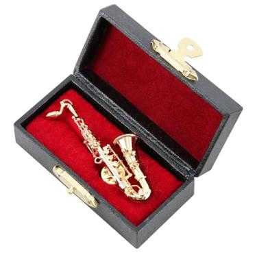 Imagem de EASTROCK Broche de saxofone, broche de saxofone tenor banhado a ouro de 6,5 cm em miniatura com estojo para presente musical presente de aniversário, Cobre puro