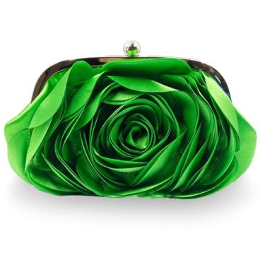 Imagem de Pequena bolsa clutch floral para mulheres - elegante bolsa de noite com pétala de rosa com corrente removível para casamento, gala, formatura, Verde, Mini