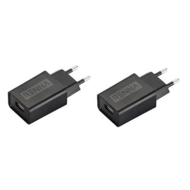 Imagem de 2 Carregador Tomada Adaptador Fonte Usb 5V 2.1A Bivolt Preto - Renna