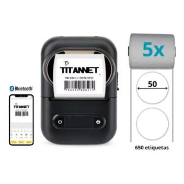 Imagem de Impressora Bluetooth + 5 Rolos Etiquetas Redondas 50x50 - TITANNET
