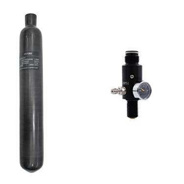 Imagem de TUXING Tanque de paintball PCP de fibra de carbono 0,7L 4500psi CE Aprovado Cilindro Composto com Válvula Reguladora Paintball Medidor Pressão de Saída: 1800psi-M18*1,5
