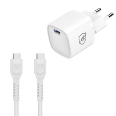 Imagem de Gshield Kit Carregador USB-C GaN com 20W + Cabo Tipo-C para Tipo-C 1,2 Metros, Carregamento Ultra Rápido Power Delivery, Ultra Slim Branco