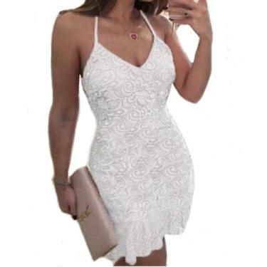 Imagem de Vestido Renda Midi Festa Batizado Babado Casamento Civil - ShoopWeb, M