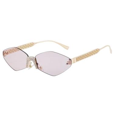 Imagem de HPIRME Óculos de sol pequenos com armação de metal hexagonal sem aro, óculos de sol femininos de polígono para mulheres, óculos retrô, 7, tamanho único