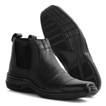 Imagem de Botina Masculina Couro Conforto Bota Leve Macia Preta ou Marrom Infant