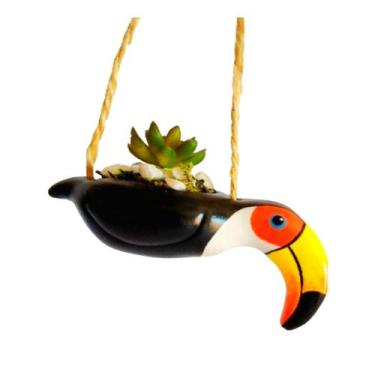 Imagem de Enfeite Tucano Cachepot de Pendurar Cerâmica Vaso - RD Store