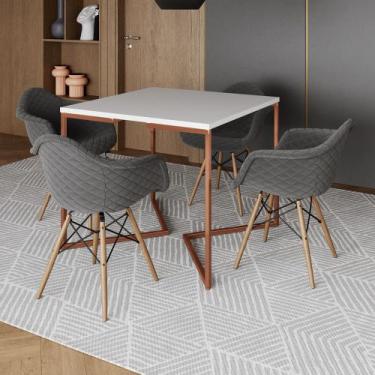Imagem de Jogo de Mesa Industrial Base Cobre Tampo Quadrado 90cm Branco com 4 Po