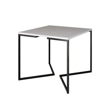 Imagem de Mesa Jantar Industrial Quadrada Branca 90cm Base V Ferro Preto - Up Ho