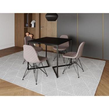 Imagem de Mesa Jantar Industrial Base V 90cm Quadrada Preta C/ 4 Cadeiras Ferro 